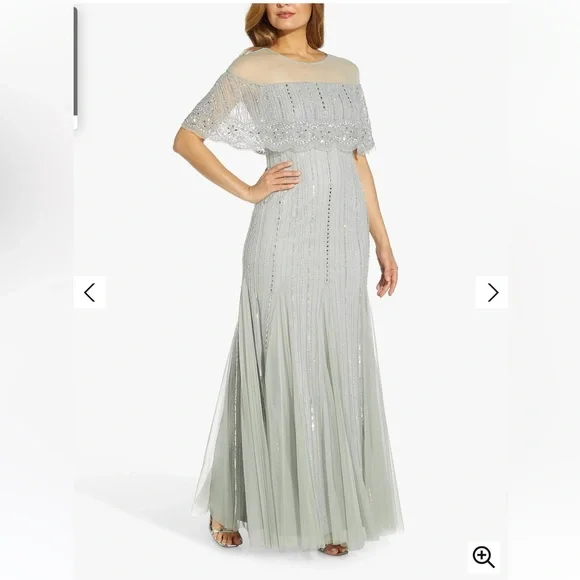adrianna papell silver beaded dress Adrianna Papell One-Shoulder Floral Sequin Beaded Gown